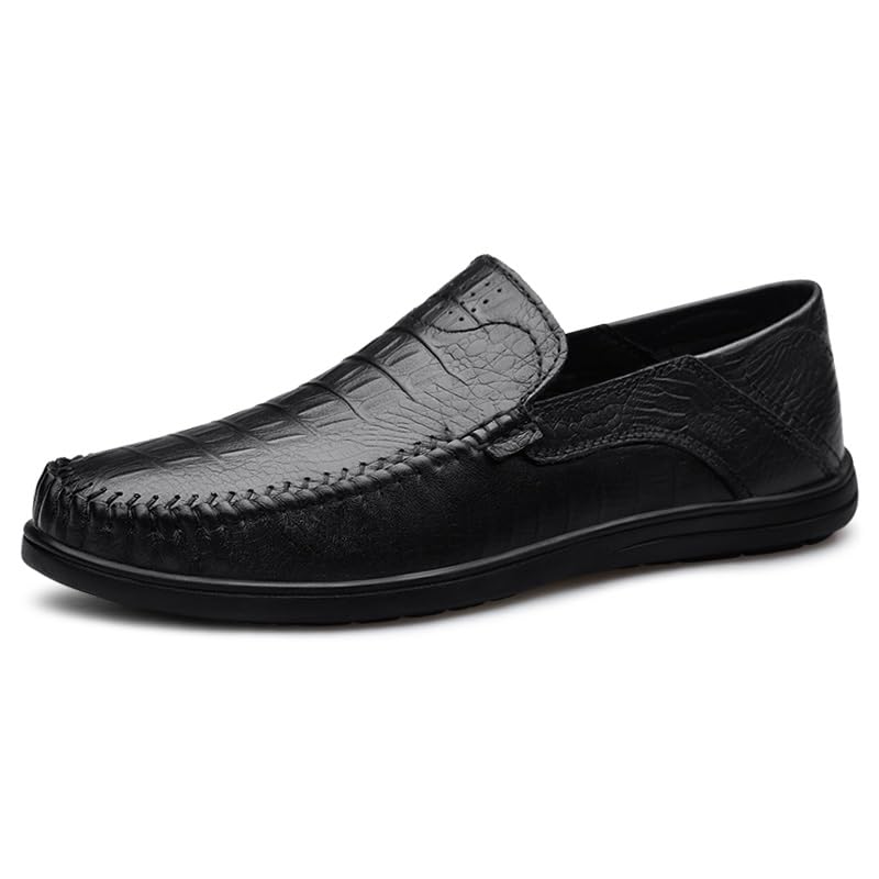 Men's Loafers Round Toe Leather Crocodile Print Loafer Shoes Lightweight Comfortable Anti-Slip Outdoor Slip-on