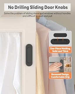 MeBantoo 2 Pack Self-Stick Door Handles, 4 Inch Aluminum Alloy Self Adhesive Flat Finger Pulls, No Drill Cabinet Knobs for Drawer, Sliding Glass/Barn/Closet/Balcony Doors (2, Black)