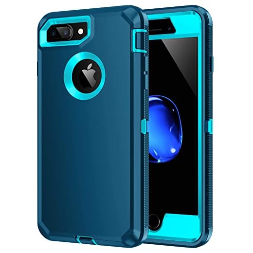 Mieziba for iPhone 8 Plus/7 Plus Case,[Built in Screen Protector] Heavy Duty Shockproof Dust/Drop Proof [3 Layers] Full Body Protection Rugged Cover Case for iPhone 8+/7+,Turquoise