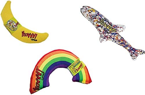 Yeowww! Organic Catnip 3-Toy Variety Pack with Rainbow, Banana, and Pollock