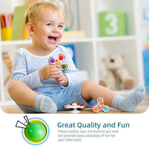 Image of LiKee Strong Suction Cup Fidget Rotating Sensory Bath Toys for Baby Christmas Stocking Stuffers, Airplane Car Travel Table & Window Toys for Toddler Boys and Girls, 10+ Months