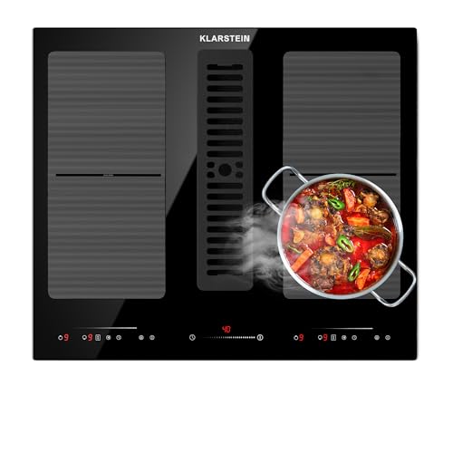 Klarstein Placa Induccion de 2 en 1 con Extractor Isla Cocina 60cm, Vitroceramica con Campana Extractora Cocina 391m³/h, Control Táctil, Cocinas de Inducción Eléctricas Eficiencia Energética A+