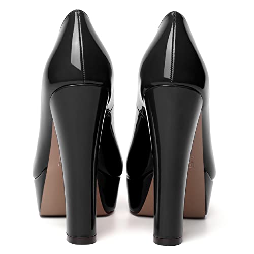 WAYDERNS Womens Round Toe Slip On Casual Platform Wedding Patent Block High Heel Pumps Shoes 5 Inch4