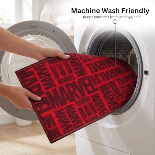 Image of Athom Living Premium Anti Slip Printed Kids Bathmat, Durable Nylon Fabric, Soft Texture, Easy to Clean, Stylish Home Decor Mat for Doorway & Kids Room, 37x57 cm, Multicolor (Marvel Red)