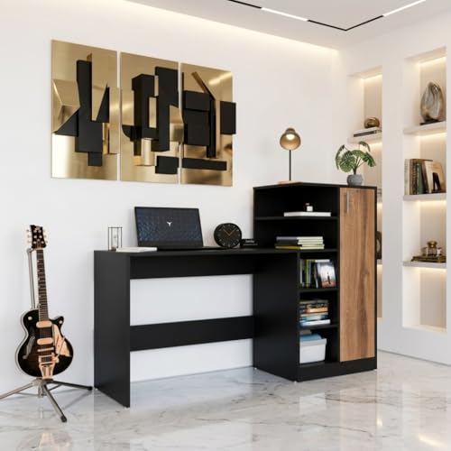 Image of SPYDER CRAFT Multipurpose Desk for Office, Study with Book Storage Engineered Wood Multipurpose Table (Free Standing, Finish Color - Columbain Black, DIY(Do-It-Yourself))