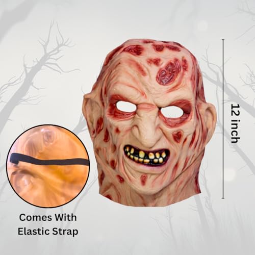 Image of WANNA PARTY Halloween Freddy Kruger Burnt Face Mask Horror Scary Monster Deluxe Evil Devil Mask for Adults A Nightmare On Elm Street for Scary Creepy Cosplay Party Costumes