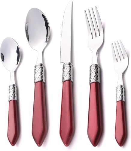 Ourplpme Besteck Set, 40 teiliges Edelstahl-Geschirrset mit Rosé-farbenen Griff für 8 Personen, elegantes Servierbesteck für Familienessen, Picknicks, Camping, spülmaschinenfest