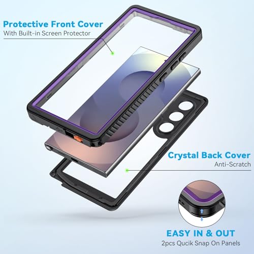Image of Lanhiem for Samsung Galaxy S25 Ultra Case, IP68 Waterproof Dustproof, Built-in Screen Protector, Rugged Full Body Shockproof Protective Cover for Galaxy S25 Ultra 5G 6.9 Inch, Purple