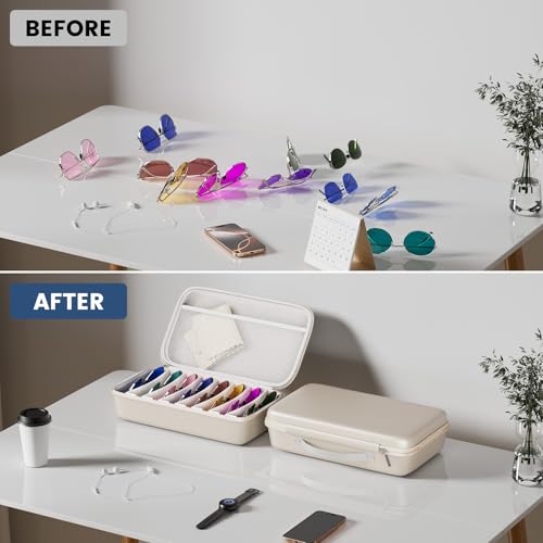 Image of Travel Sunglasses Organizer​,​ Hard Shell​ Sunglass Case Adjustable Slots for Multiple ​Sunglass Eyeglass Case
