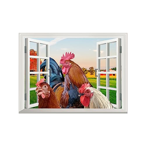 SUPERDANT Farm Chicken Window Wall Stickers Animal Rooster Wall Decals Chicken Peel and Stick Wall Art Decals for Door Wall Decoration 77×29CM