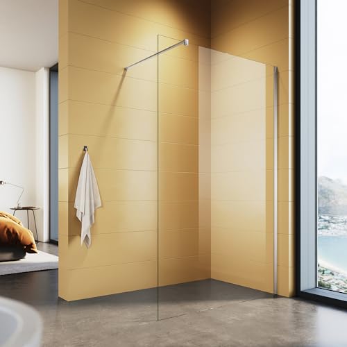 SUNXURY Walk In Duschtrennwand 100x200cm Duschwand 8mm ESG Glas mit Nano einfach-Reinigung Beschichtung ausgestattet mit einer festen Haltestange Walk In Duschwand für Badezimmer
