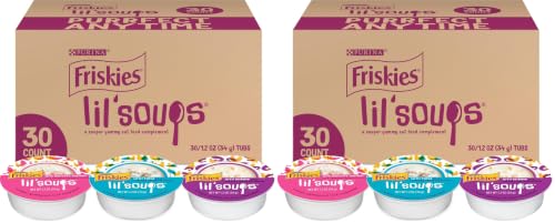 Friskies Purina Grain Free Wet Cat Food Lickable Cat Treats Variety Pack,Lil' Soups with Salmon,Tuna or Shrimp - 1.2 oz. Cups,(Pack of 60) - image 1