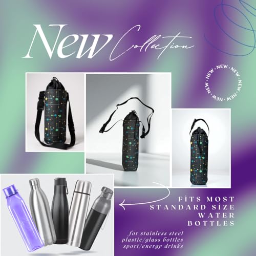 Image of 1 Litter Neoprene Water Bottle Carrier Bag with Adjustable Shoulder Strap,Insulated Water Bottle Cover for Stainless Steel /Glass /Plastic Bottles (Green)