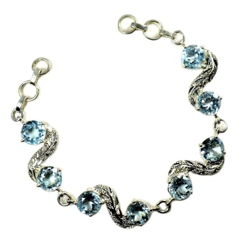 Topaze bleue naturelle bracelet femme argent sterling 925 cadeau idéal MSB-92
