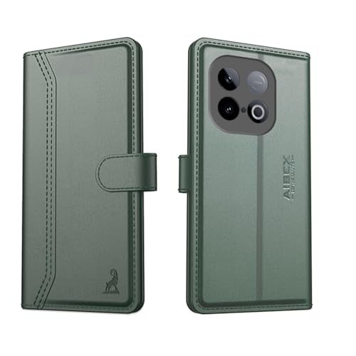 Image of AIBEX Compatible for iQOO Neo 10 5G Flip Cover Leather Finish with Magnatic Closure | Inside TPU with Card Pockets | Wallet Stand | Complete Protection Flip Case -Green