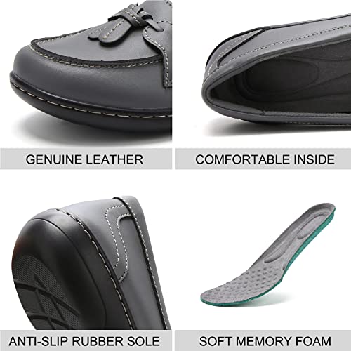 Image of Maichal Loafers for Women Slip On Comfort Leather Tassel Dress Shoes