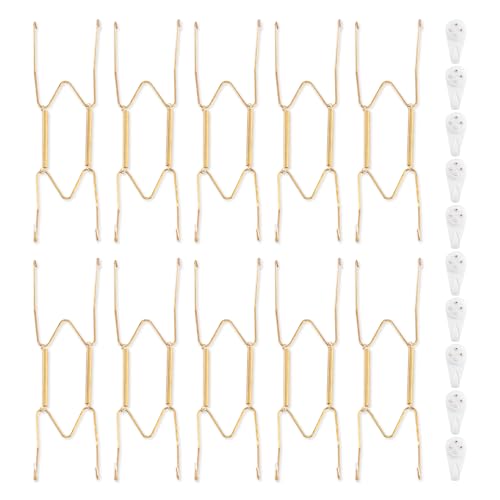 Bilillo 10 Pack Plate Hangers for the Wall, Suitable for 8-10 inch Art Plate, Stainless Steel Invisible Heavy Duty Wire Plate Holder with Wall Hooks, Plate Hangers for Displaying Plates, Platter, Dish