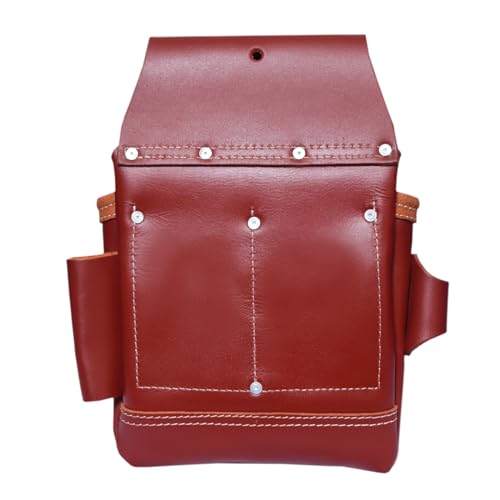 Image of Rising Star Wears Genuine Leather Tool Belt Pouch, 22-Pocket Maroon Tool Bag