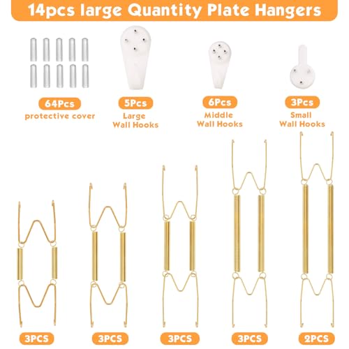 Image of 14 pcs Plate Hangers for The Wall, 4 /6 /8 /10 /12 Inch Invisible Decorative Wall Plate Hangers, Stainless Steel Plates Walls Hanger for Display Various Sizes with Hooks for Decorative
