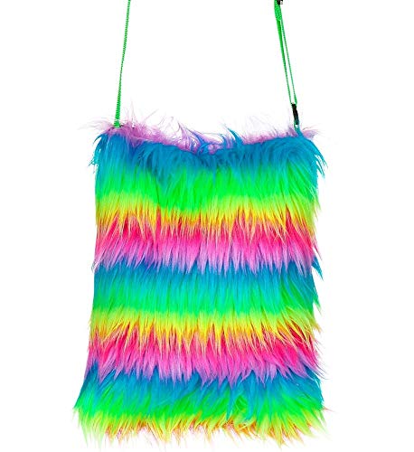 Das Kostümland Neon Plüsch Handtasche - Regenbogen