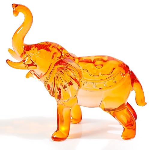 Image of YWHL Amber Crystal Elephant Figurine Gifts for Women, Handmade Glass Statue Decor Gift for Elephant Lovers, Art Crystal Animals Figurines Collectible for Home Decoration