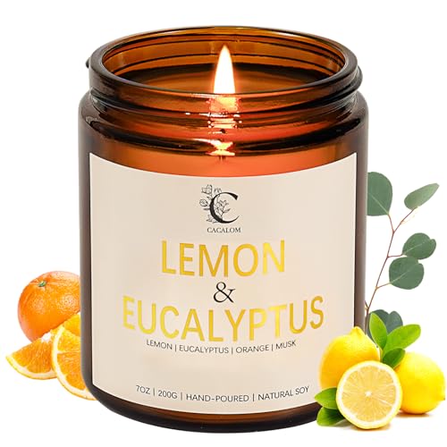 Lemon Eucalyptus Scented Candles for Home, Soy Wax Aromatherapy Candle for Bedroom Bath Birthday New Job House Warming Gifts for Women