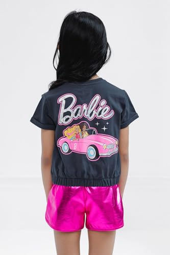 Barbie Girls Crop Top T-Shirt and Metallic Shorts Outfit Set Toddler to Big Kid Sizes (2T - 14-16)3