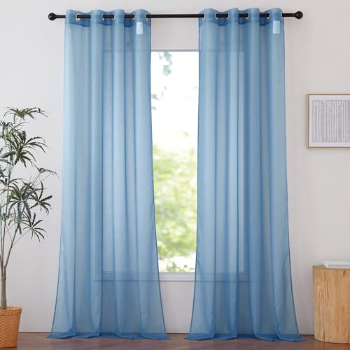 Image of NICETOWN Stone Blue Sheer Curtains 90 Inches Long, Grommet Airy & Lightweight Window Treatments Translucent Elegant Drapes for Living Room /Bedroom, W54 x L90, 2 Panels