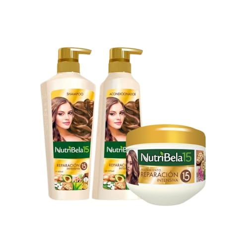 Nutribela 15 Reparacion Intensiva (3 Pack) Nutribela Shampoo Reparacion Intensiva 400mL + Acondicionador Reparacion Intensiva 400mL + Tratamiento 300mL Nutribela Shampoo y Acondicionador