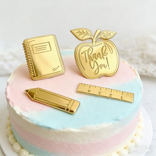 4 Pcs Thank You School Cake Toppers,Teachers's Day Cake Decorations,Apple