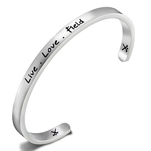 FEELMEM Field Hockey Bracelet - Live Love Field Cuff Bangle, Gift for Players/Coaches