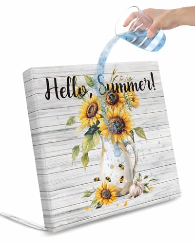 2 Pack Sunflower Waterproof Cushion Covers with Ties, Outdoor Patio Chaise Lounge Chair Seat Cushion Slip Covers Replacement(Only Cover) Summer Bee Wildflower Vintage Grey Wood Grain 22