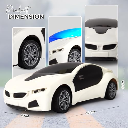 Image of 3D LED High Speed Rechargeable Remote Control Car for Kids, RC Racing Vehicle with Bright Lights, 2 AA Battery Controller (White)
