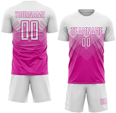 Custom Soccer Jersey for Men Women Boys, Personalized Shirts and Shorts Set with Name Number Team Logo, Pink and White Uniform