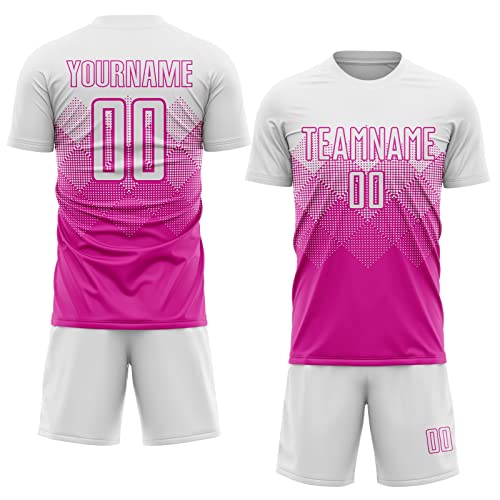 Custom Soccer Jersey For Men Women Boys, Personalized Shirts And Shorts Set With Name Number Team Logo, Pink And White Uniform #TOP3