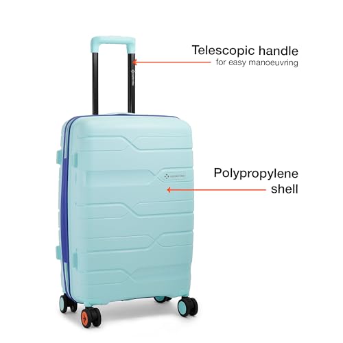 Image of Nasher Miles Cannes Hard-Sided Polypropylene Check-in Luggage 24 inch | 65cm | 8 Wheels Medium Trolley Bag for Travel | Suitcase (Pastel Green Blue)