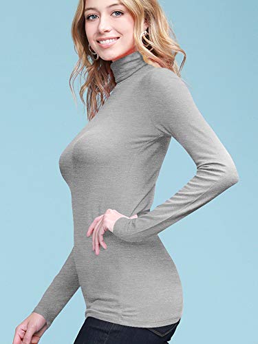 Image of Lock and Love Women's Turtleneck Top Lightweight Long Sleeve Slim Fit Pullover, Soft Rayon Stretch Layering Basic, S-3XL
