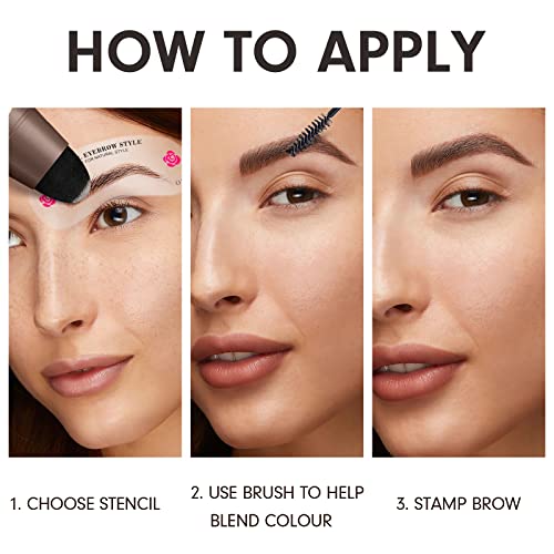 Eyebrow Stamp Stencil Kit - 1 Step Eye Brow Makeup Brow Stamp Shaping Kit With 24 Reusable Eyebrow Stencils, Long-Lasting Waterproof Trio Kit For Perfect Natural Brow Medium Brown #TOP5
