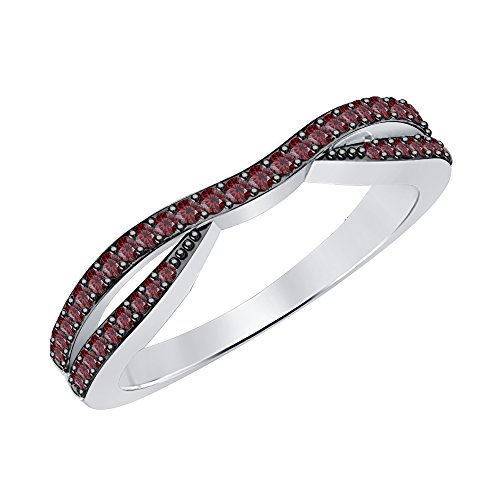 RUDRAFASHION 0.75 Carat (Ctw) 14k White Gold Over .925 Sterling Silver Red Garnet Ladies Wedding Guard Contour Band Ring for Womens