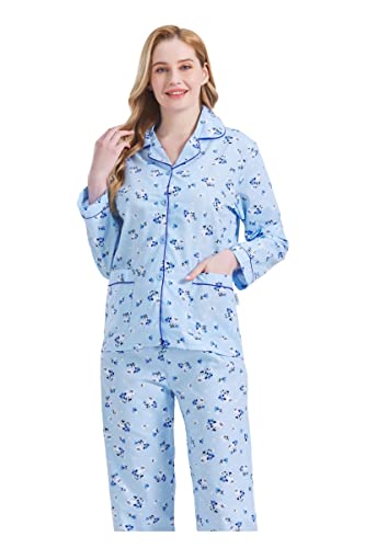 Image of GLOBAL Women Cotton Pajamas Long Sleeve PJs Button Down Sleepwear S-3XL
