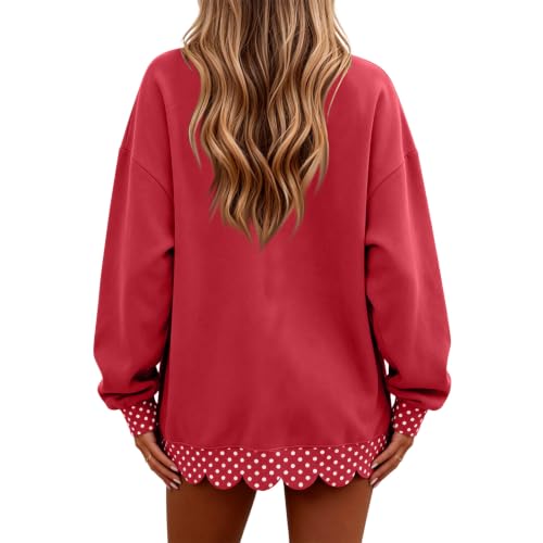Womens Mock Neck Sweatshirt Patchwork Scalloped Edge Polka Dot Pullover - image 2