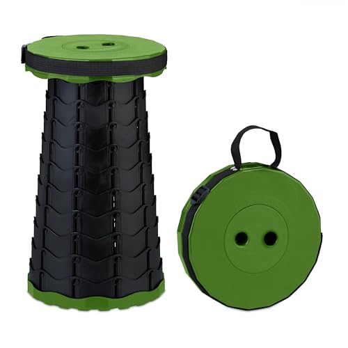 Relaxdays Teleskophocker faltbar Tragegurt Outdoor höhenverstellbarer Campinghocker HBT 44 5x25x25 cm grün/schwarz
