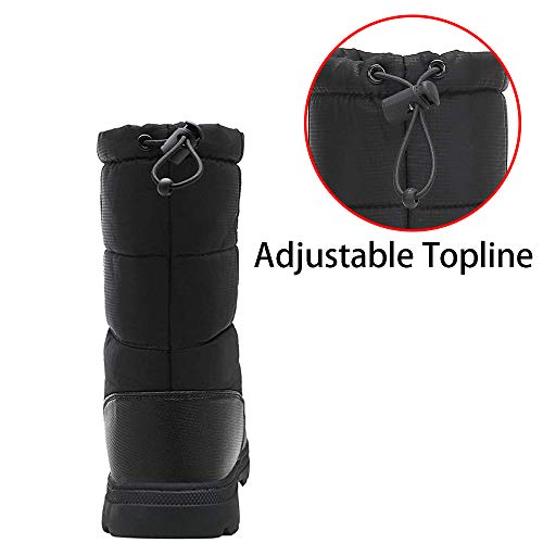 SILENTCARE Mens Winter Mid-Calf Snow Boot Fur Warm Waterproof Slip On Outdoor Athletic (Men 8 M US, Black) - Thumbnail 5
