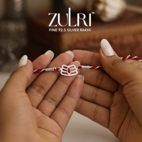 Image of 925 Sterling Silver Trinetra Luxury Rakhi for Bhai Cotton Thread | Rakshabandhan Rakhi With Fragrance Greeting Card & Roli Chawal and Certificate of Authenticity 925 Silver