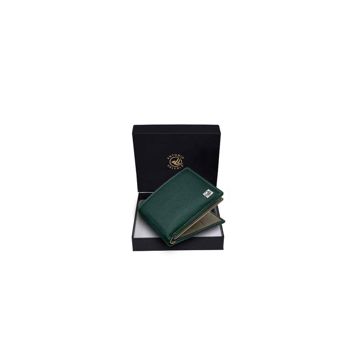 ANTONIO VALERIA Noah Green/Grey Leather Wallet for Men
