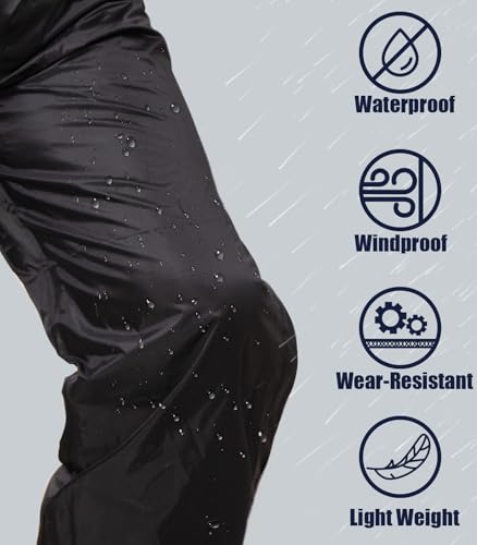 RainRider Waterproof Rain Pants for Men Women Full Zipper Legs Over Pants Rain Trousers for Work Fishing Golf(Black, XL)