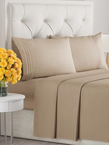 Image of Cal King Size 4 Piece Sheet Set - Soft & Cooling Bed Sheets - Light Caramel | Fits 8 Inch to 16 inch Mattress, Wrinkle Free & Fade Resistant with Deep Pockets, Breathable, Comfy Hotel Luxury Bedding