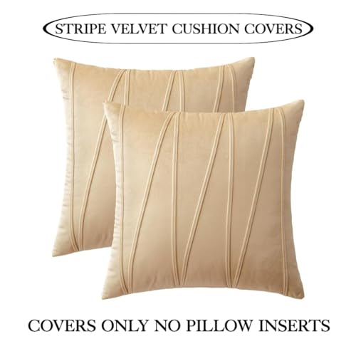 Image of Amazon Brand - Umi Decorative Striped Throw Pillow Covers 16 X 16 Inch,Soft Solid Velvet Pillow Covers Cushion Case with Zigzag Pattern for Sofa Bedroom 40 X 40 Cm (Pack of 5) Beige