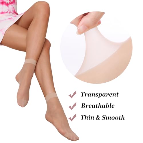 9 Pairs Ankle Sheer Socks for Women 20 Denier Nylon Socks Ladies Black Nude One Size4