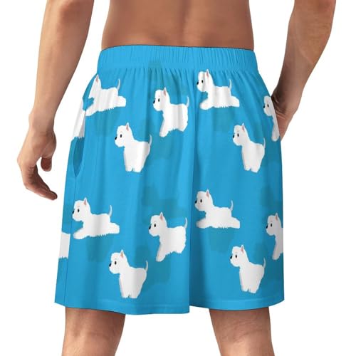Red And White Polka Dot Westie Dogs Pattern Men's Shorts Pajama Sleepwear Swim Trunks Funny Swimsuit3